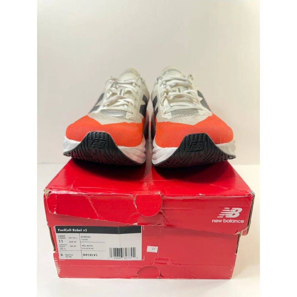 New Balance Men's FuelCell Rebel V5 Running Shoe, Urgent Red/White/Sea Salt, 11